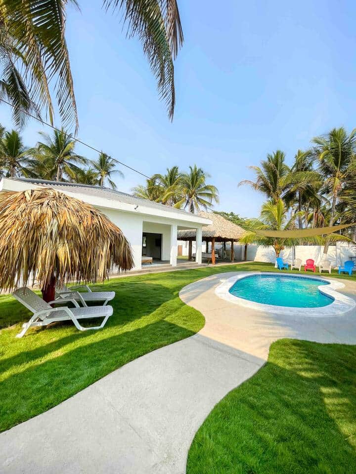 You can relax, read a book or enjoy a drink under the palapa or you can move the loungers to get some sun.