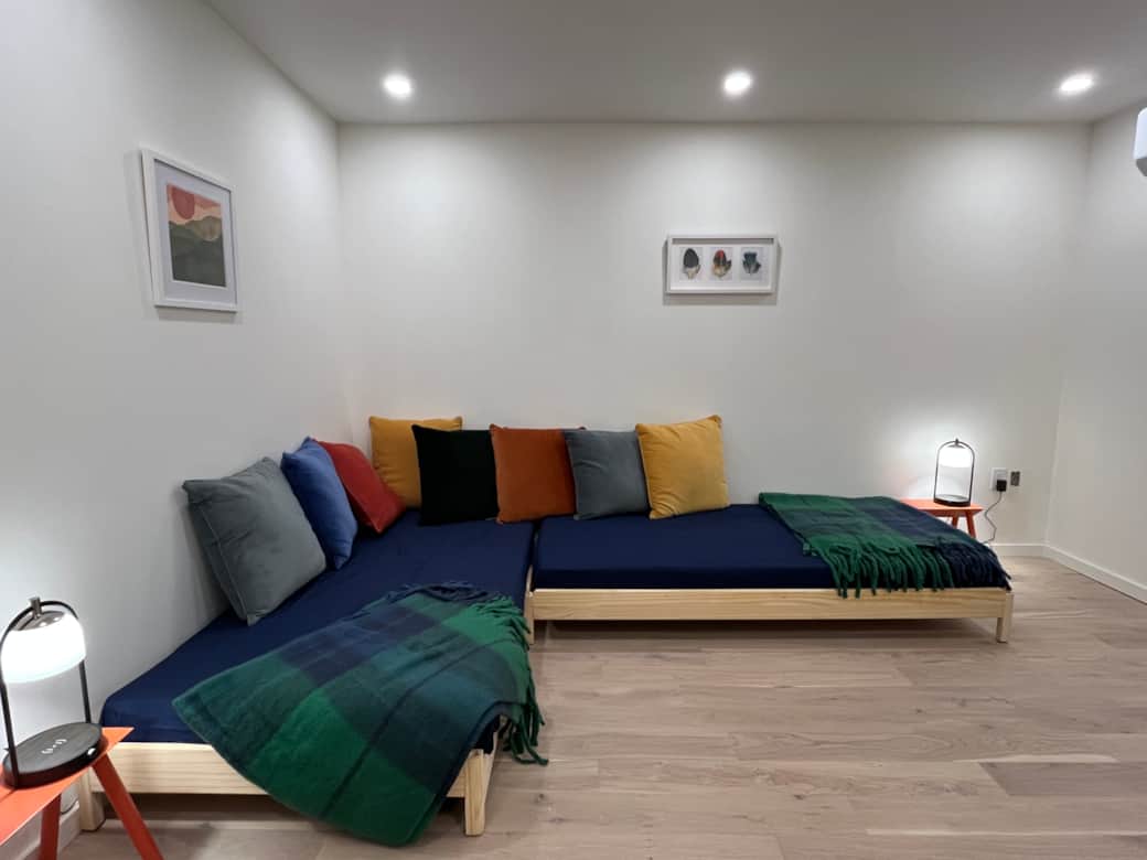 The daybeds in the office can also combine to form a proper King bed. The daybeds in the office can also combine to form a proper King bed.