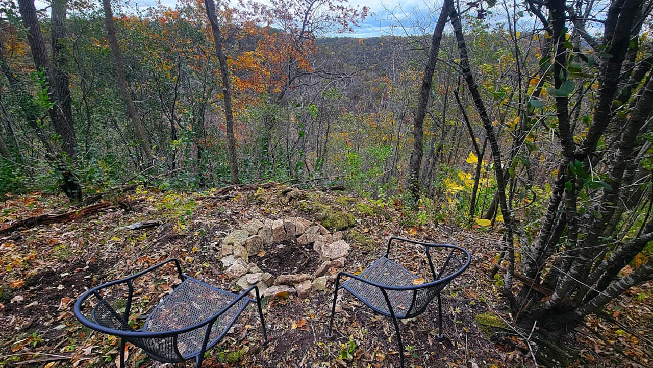 Tilia firepit with chairs fall looking northeast