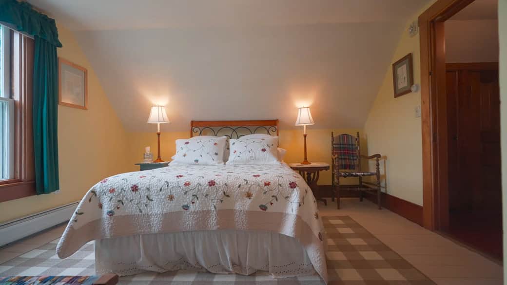 Eastern windows brighten the room with views across Vermont.