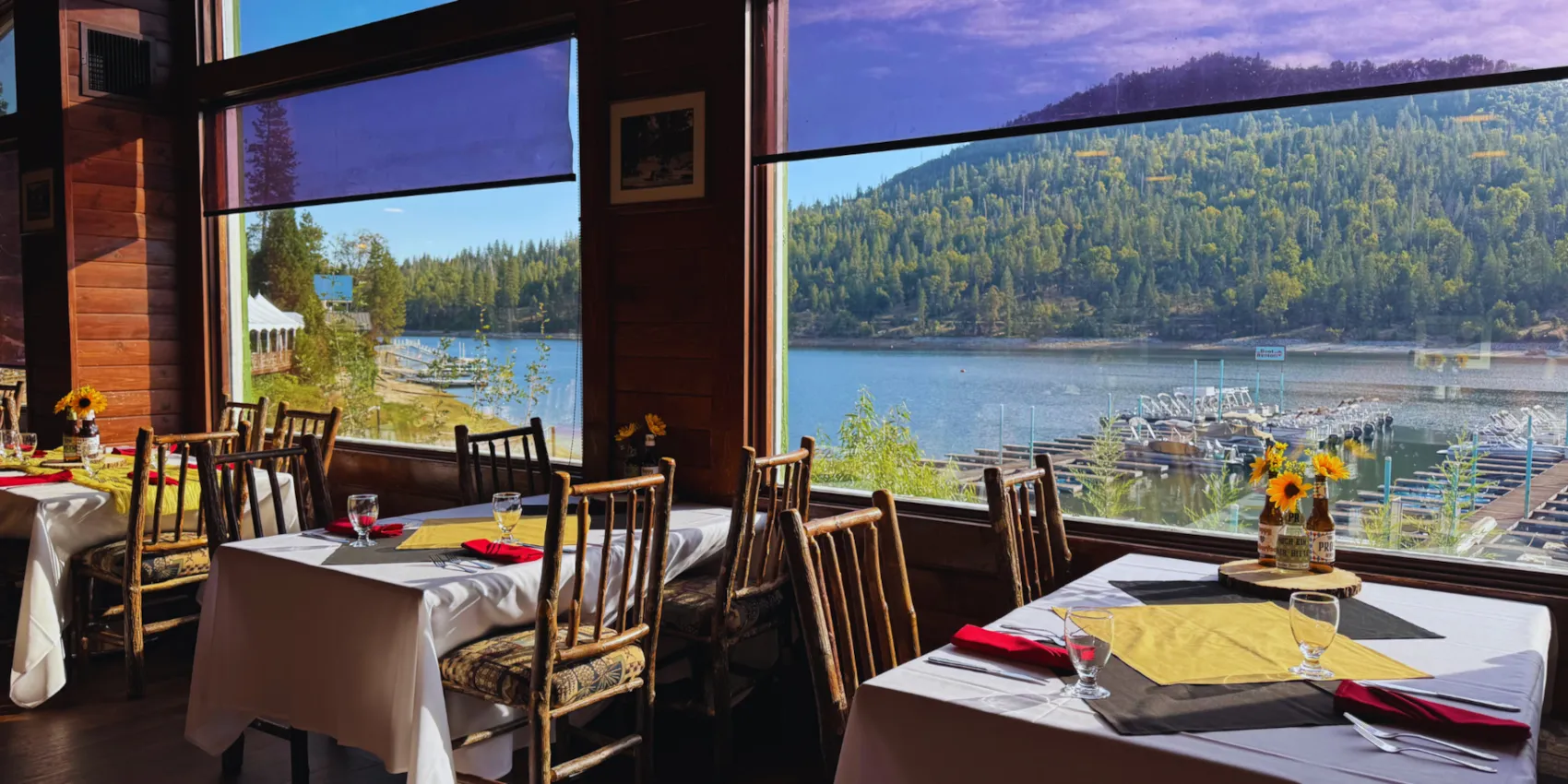 Lake views and mountain scenery at Bass Lake