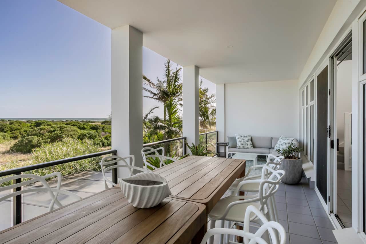 Balcony - off upstairs living room. View over sand dunes to ocean