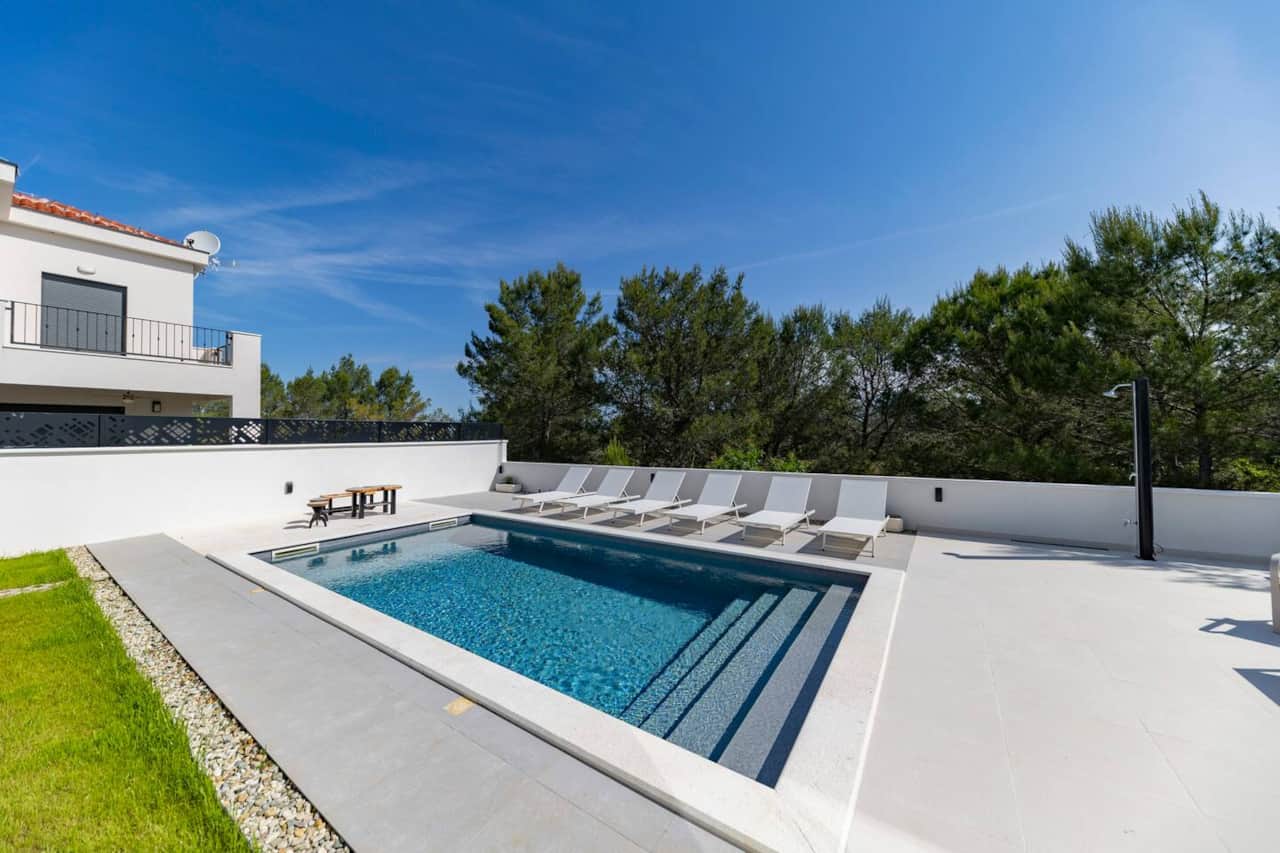 Private pool and sun deck of Alba Family Home, holiday villa in Zadar