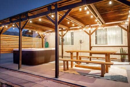[Patio]
Outdoor dining area with plenty of seating for all guests.