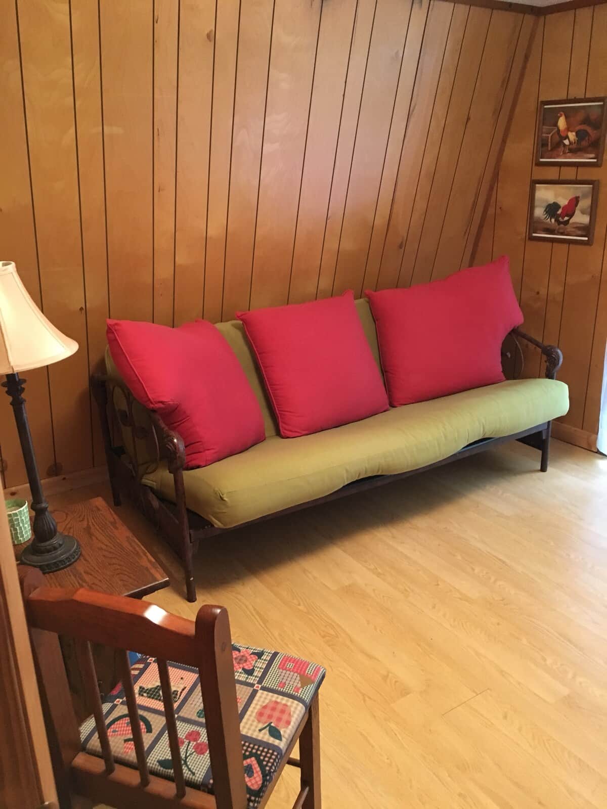 Upper floor is equipped with a TV for DVD’s and games and the futon can convert for sleeping.