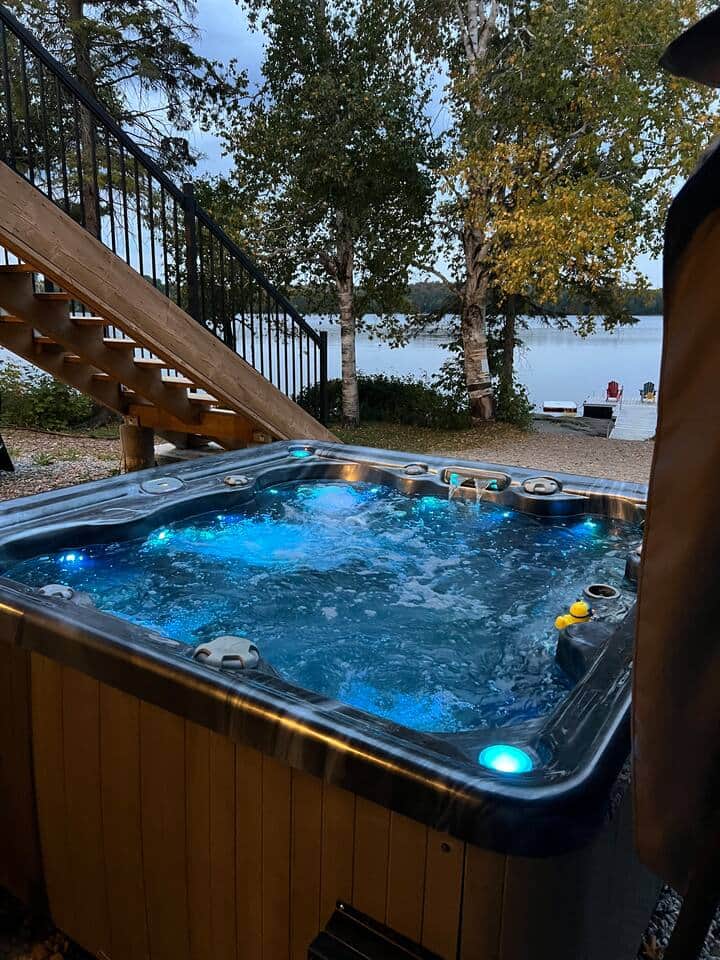Hot tub overlooking lake