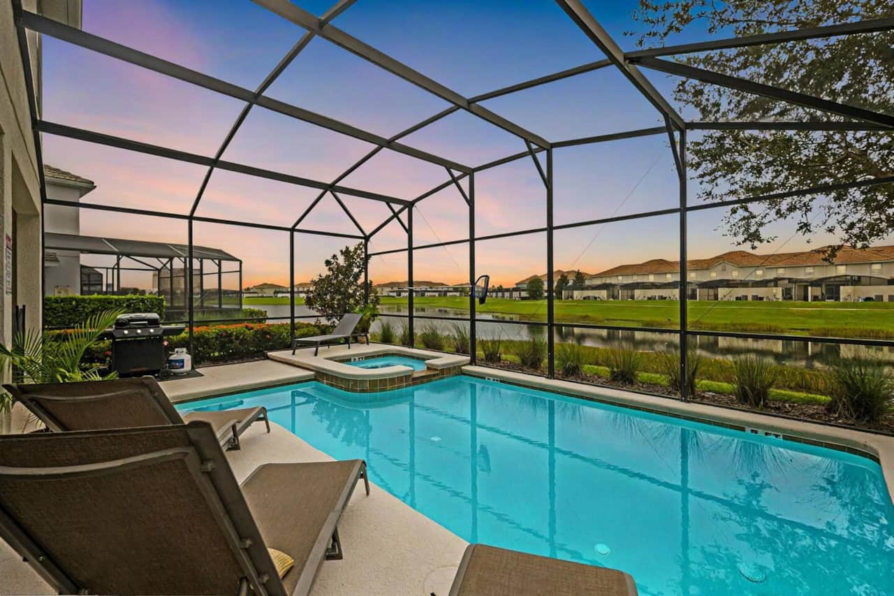 Private pool overlooking the lake—your perfect way to unwind after Disney.