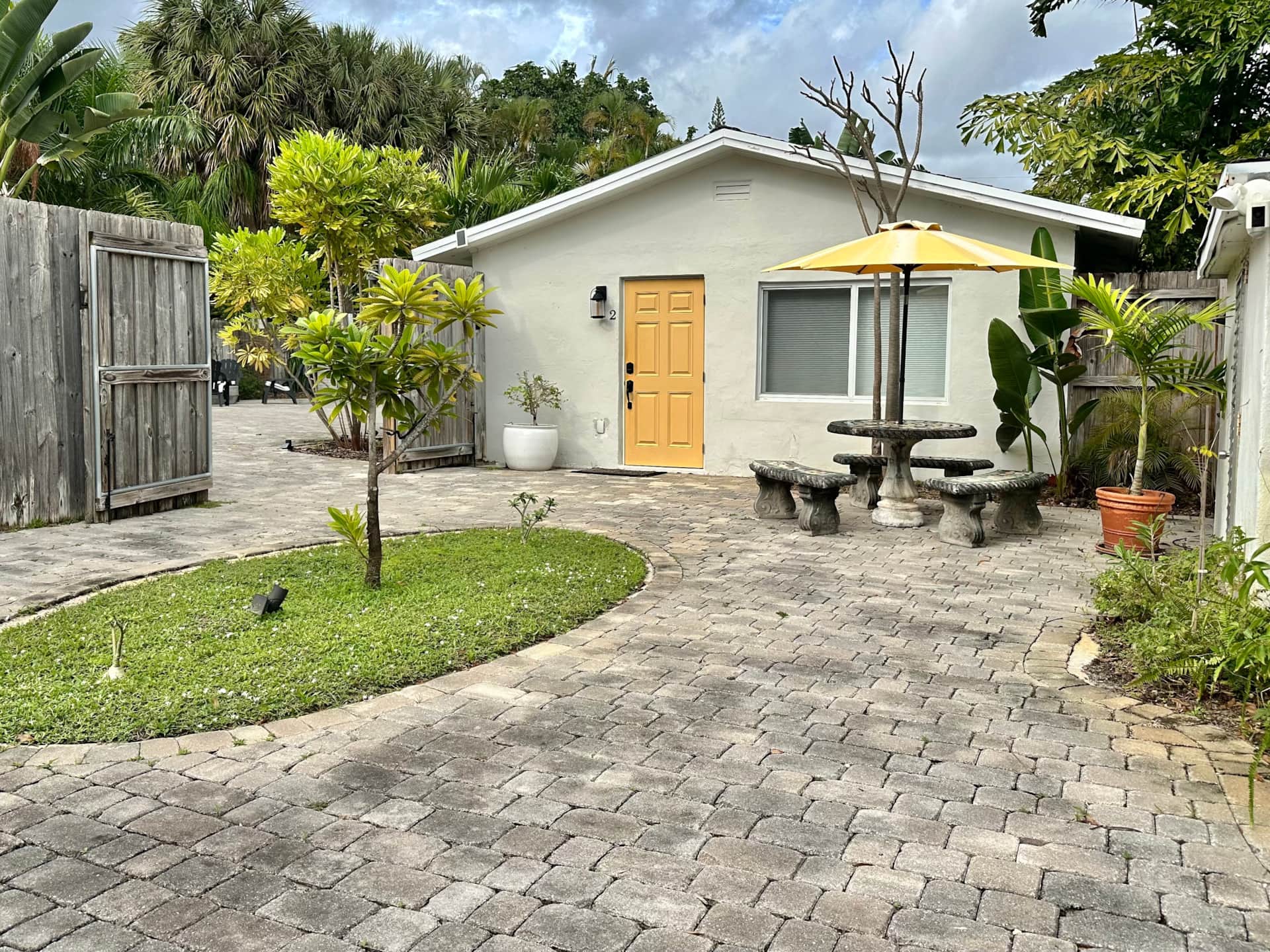 Renovated welcoming courtyard at Casa Citron serving as the main arrival space