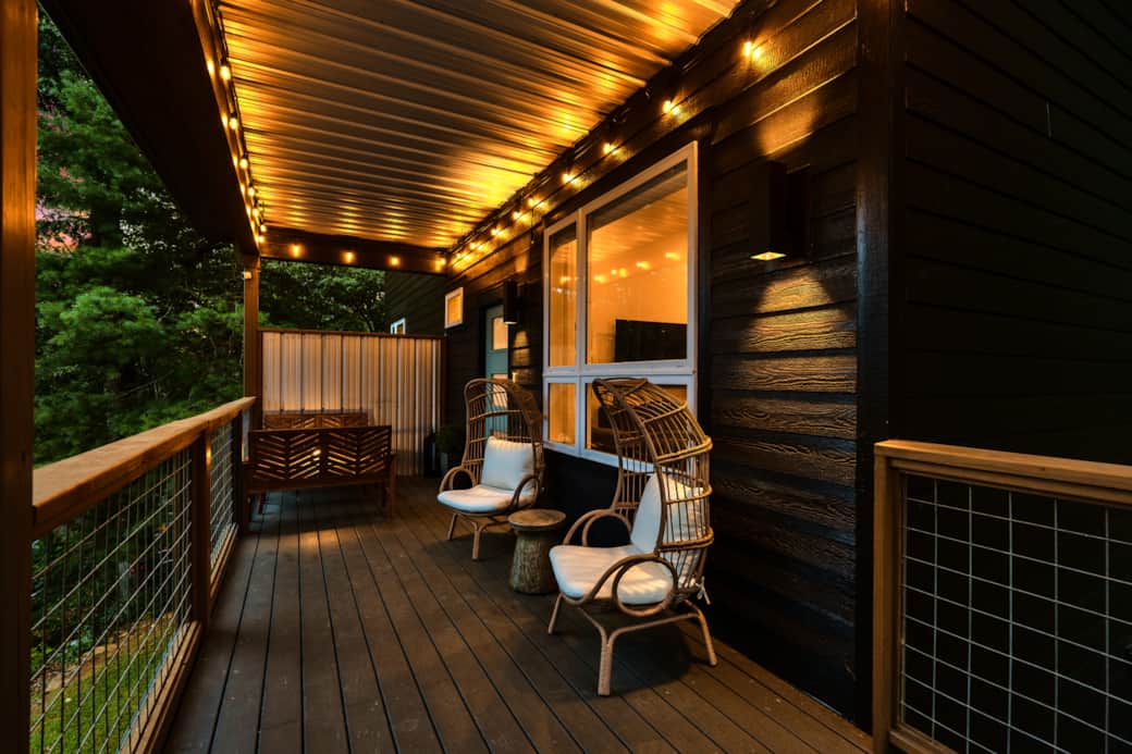 Upper patio in twilight Upper patio in twilight