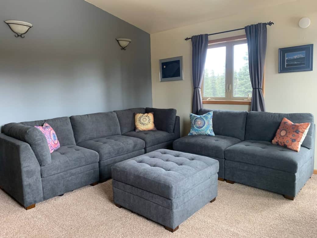 Spread out on our brand new sectional couch. 