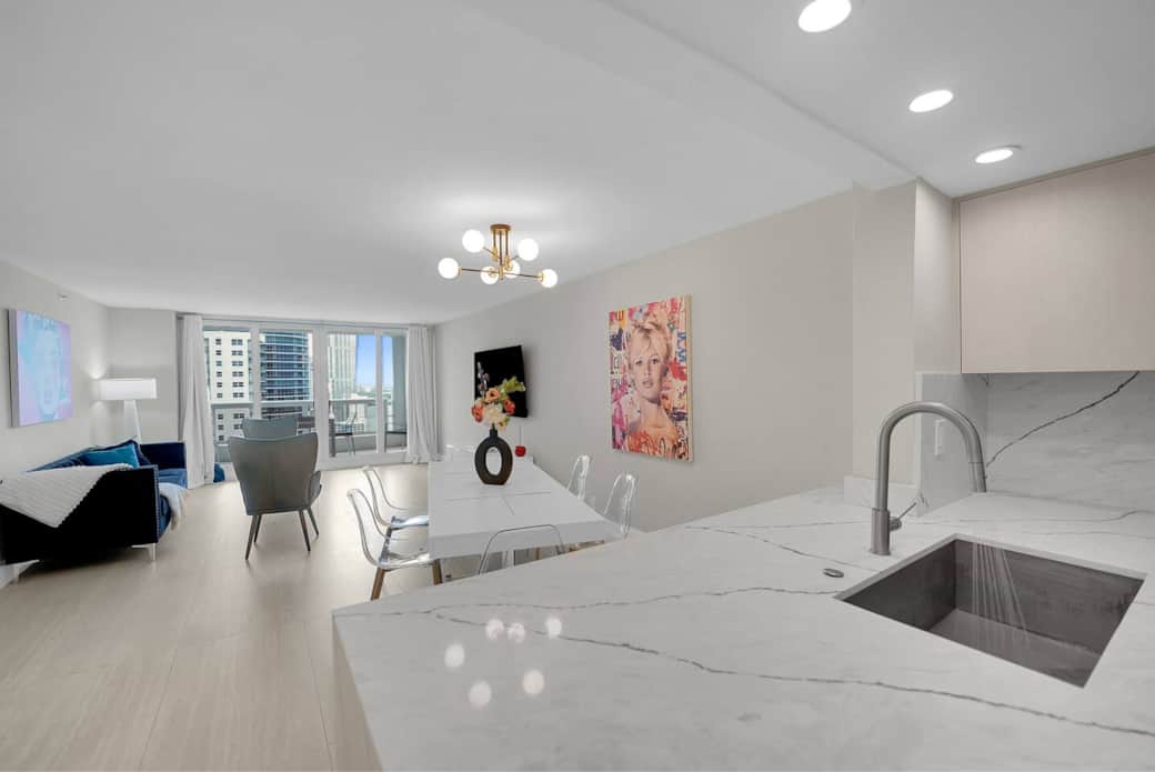 Dining area, living area with Roku streaming tv, balcony access, water views Dining area, living area with Roku streaming tv, balcony access, water views