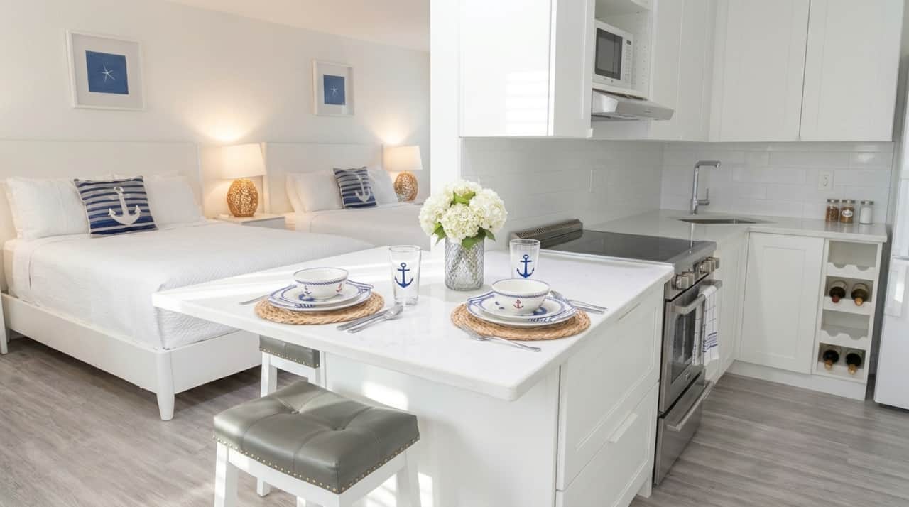 Beautifully renovated kitchen, stocked with everything you need to cook and serve full meals