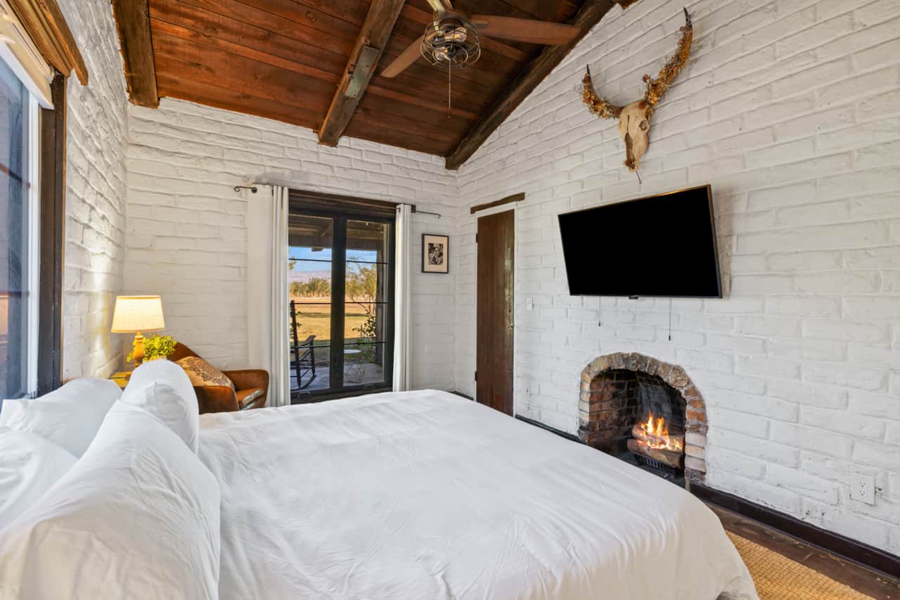 Original Adobe Bedroom, Fireplace is decorative, does not work