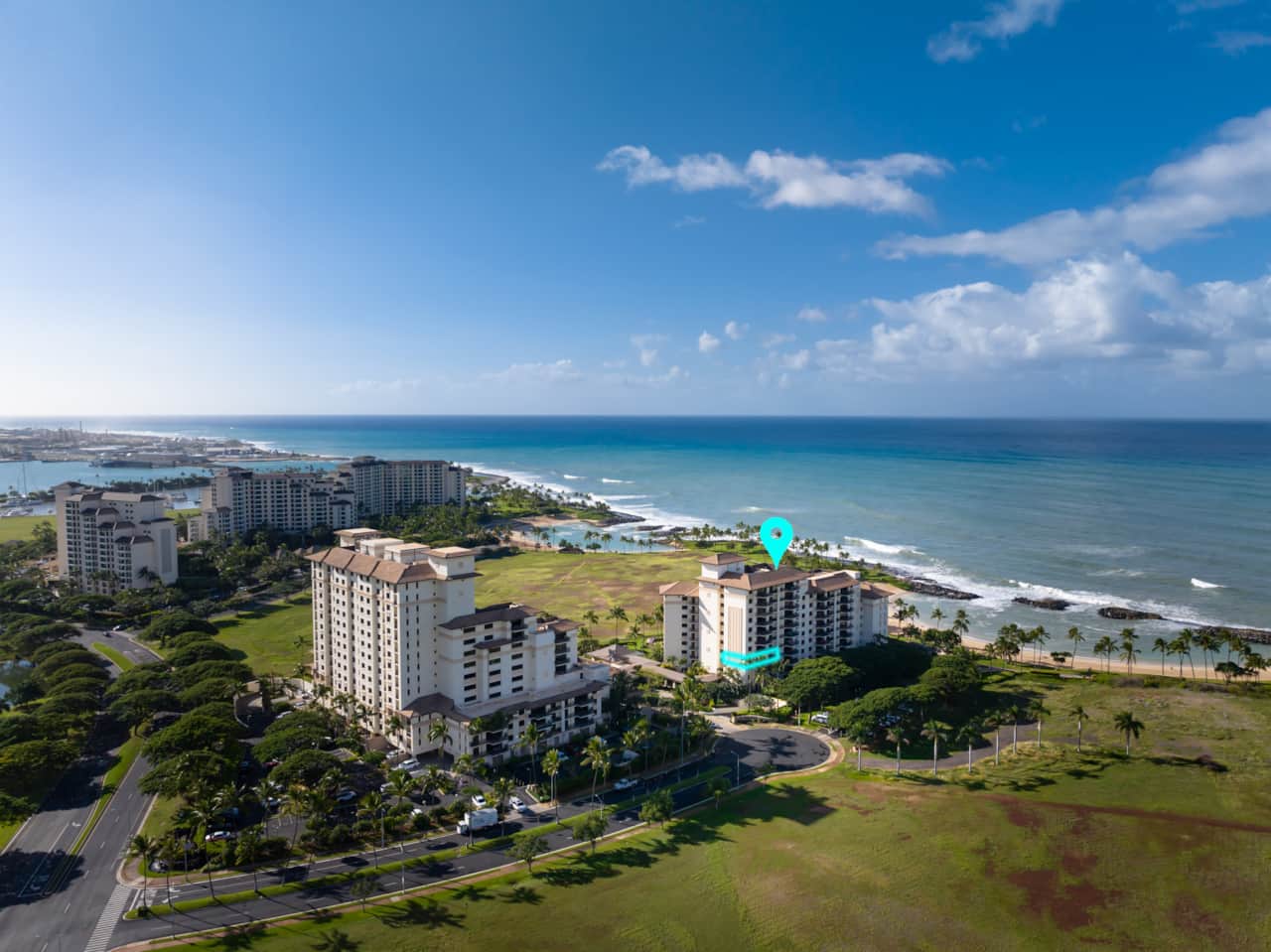 Beach Villas with Ocean Tower in the back and Beach Tower closest to beach