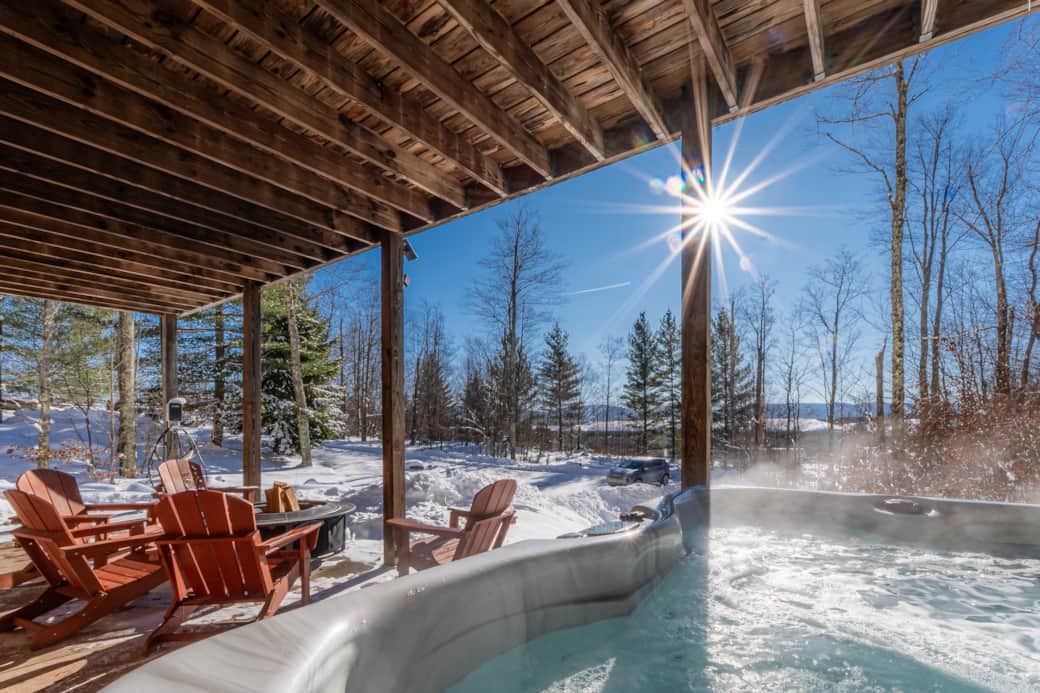 Winter views of the mountains and slopes from the hot tub and fire pit Winter views of the mountains and slopes from the hot tub and fire pit