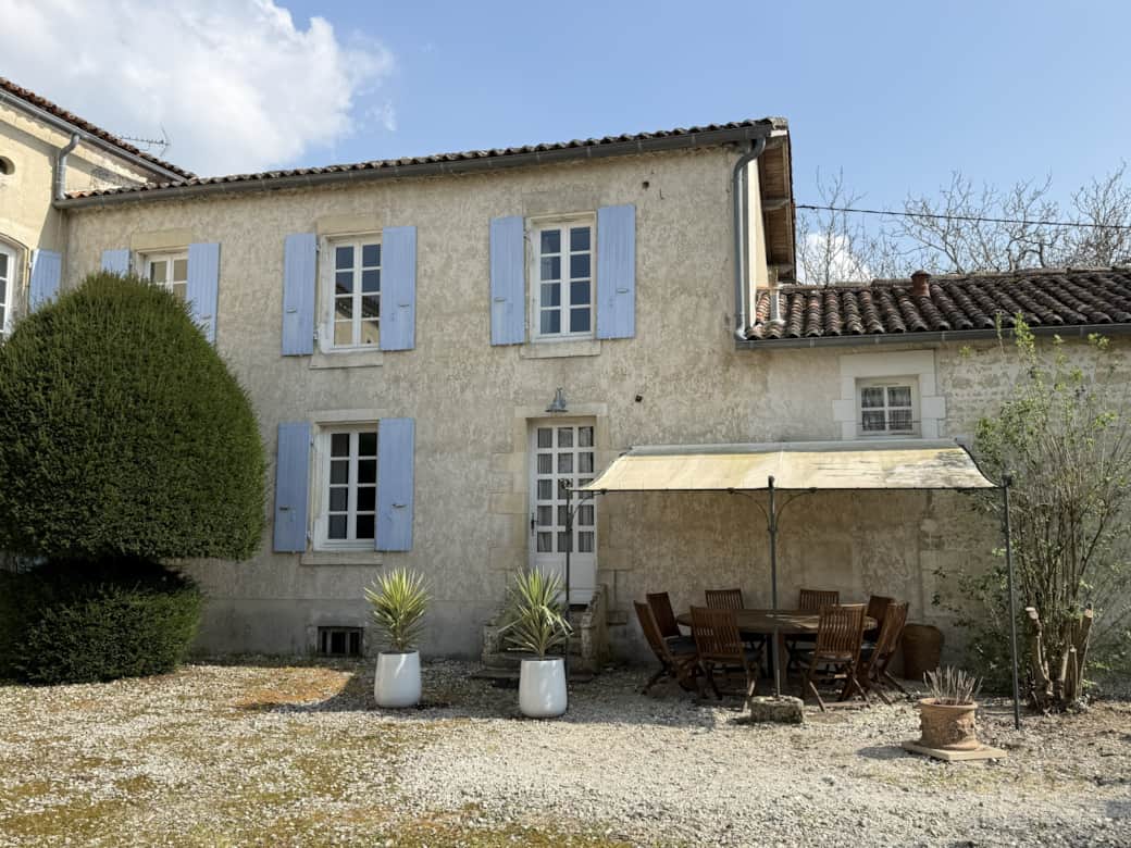 the front of the house, with its terrace and private courtyard