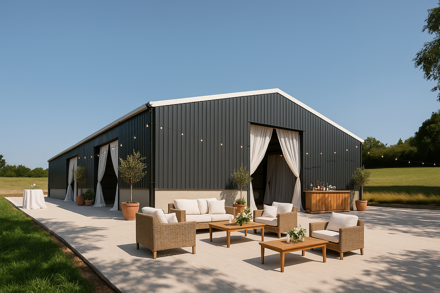 Toasts on the terrace with countryside views