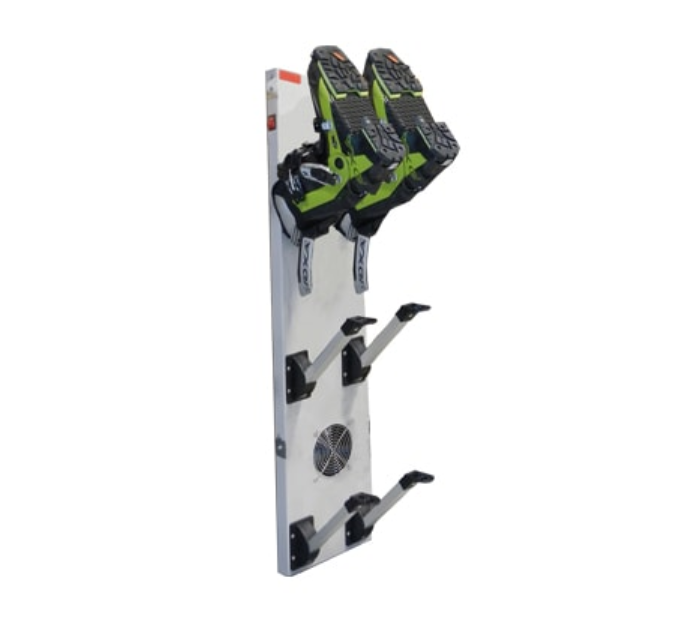 Quadralp professional heated five-pair ski boot dryer mounted in the gear preparation room