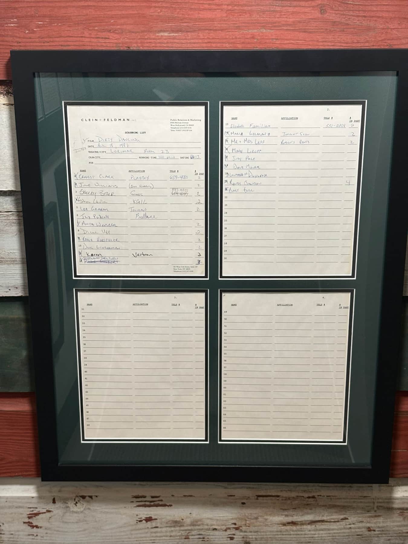 Original film screening list
