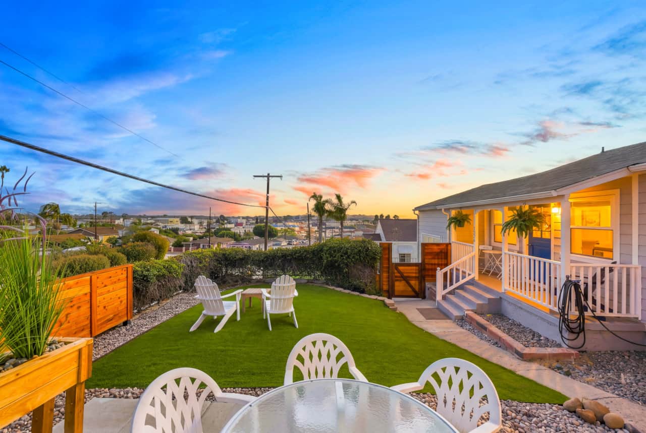 Unwind outdoors with comfortable seating, dining space, and sunset views.