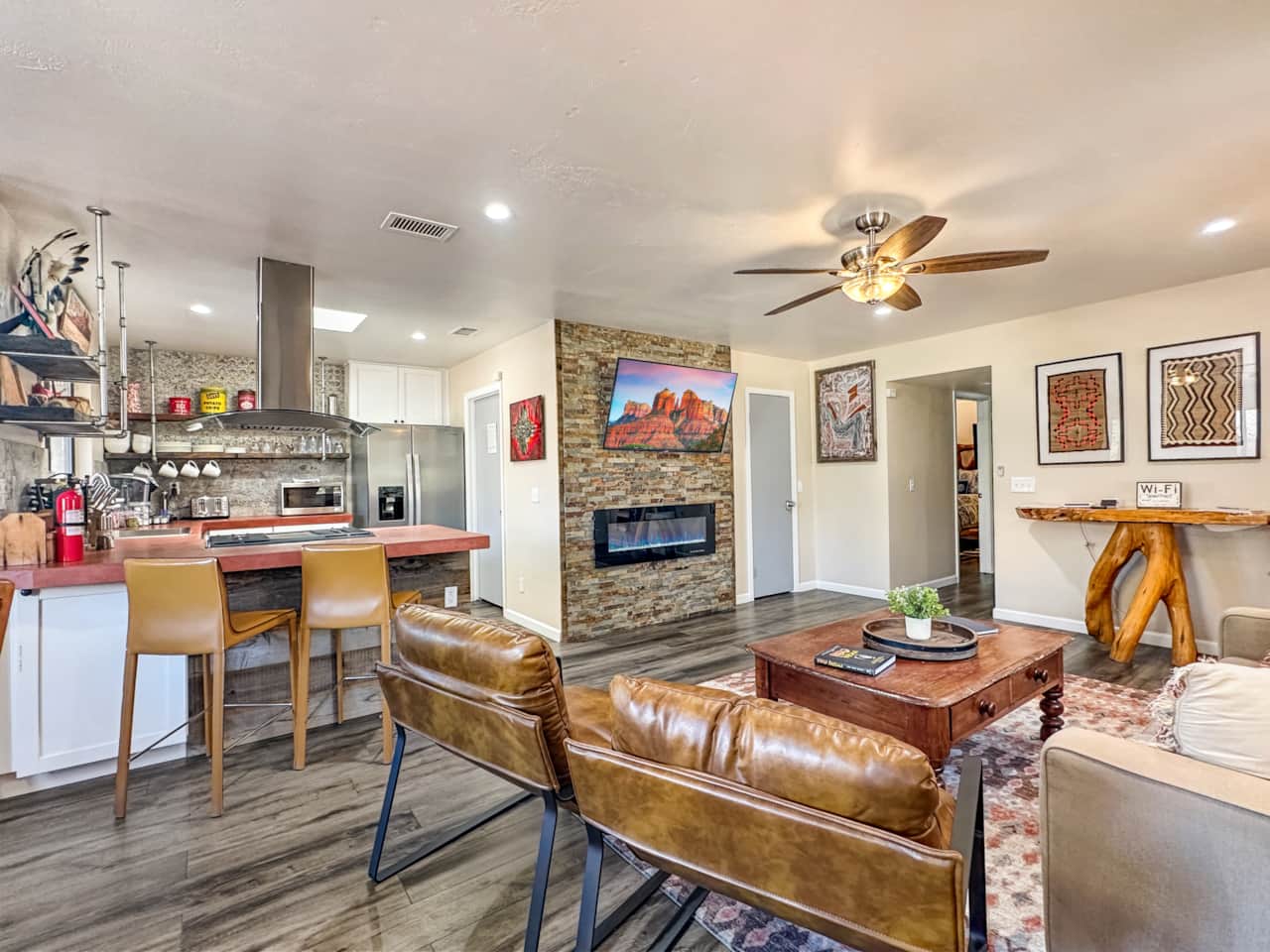 An open-concept living space with a cozy fireplace and plenty of room to relax.
