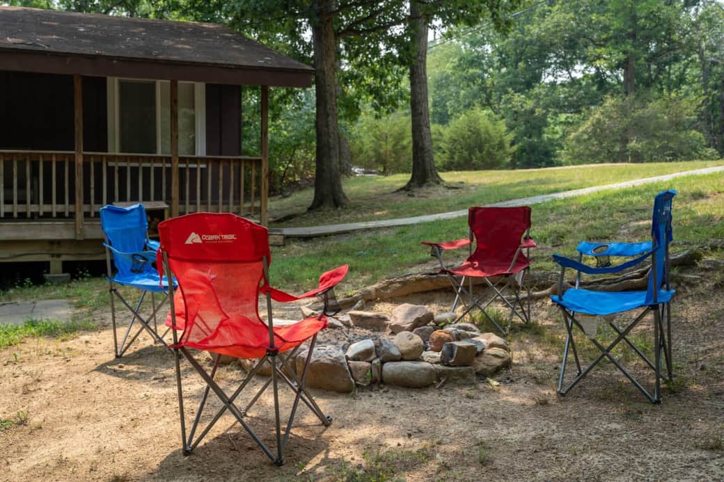 kick back around the fire pit while roasting hot dogs or making s'mores, 4 camp chairs provided