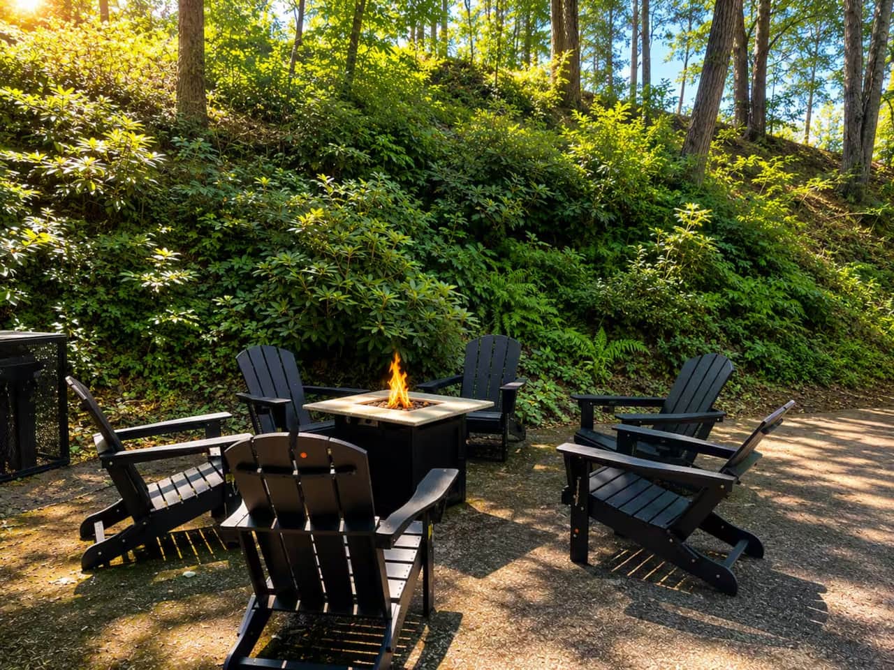 Gather around the fire pit and unwind beneath the trees after a day of exploring