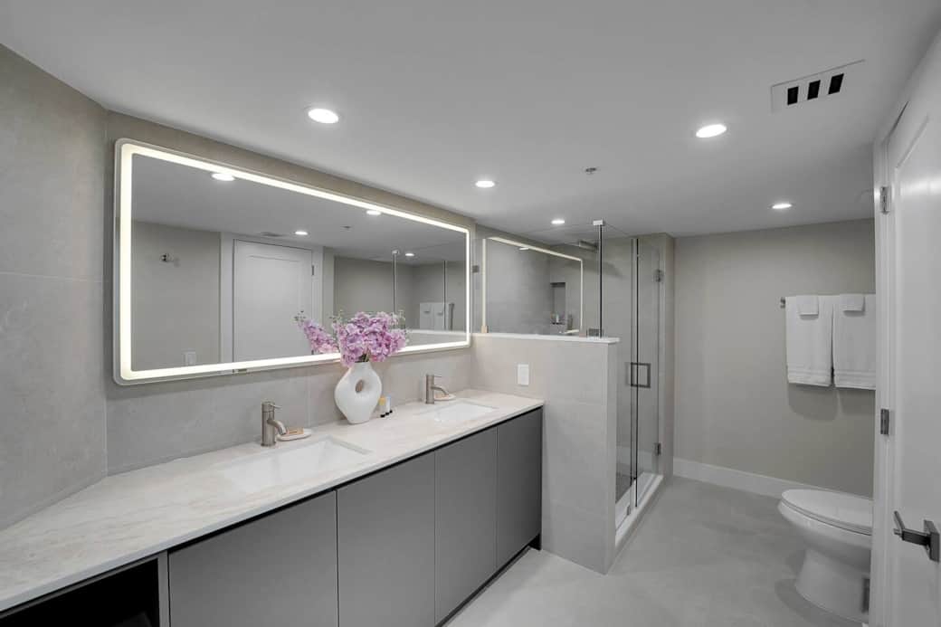 Master bathroom, spacious walk in shower, double vanity sinks