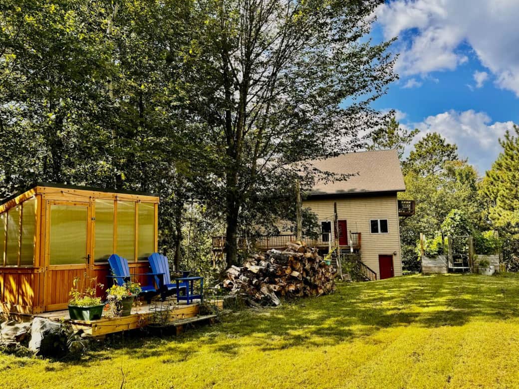 Side Yard , green house, garden and bonfire pit 