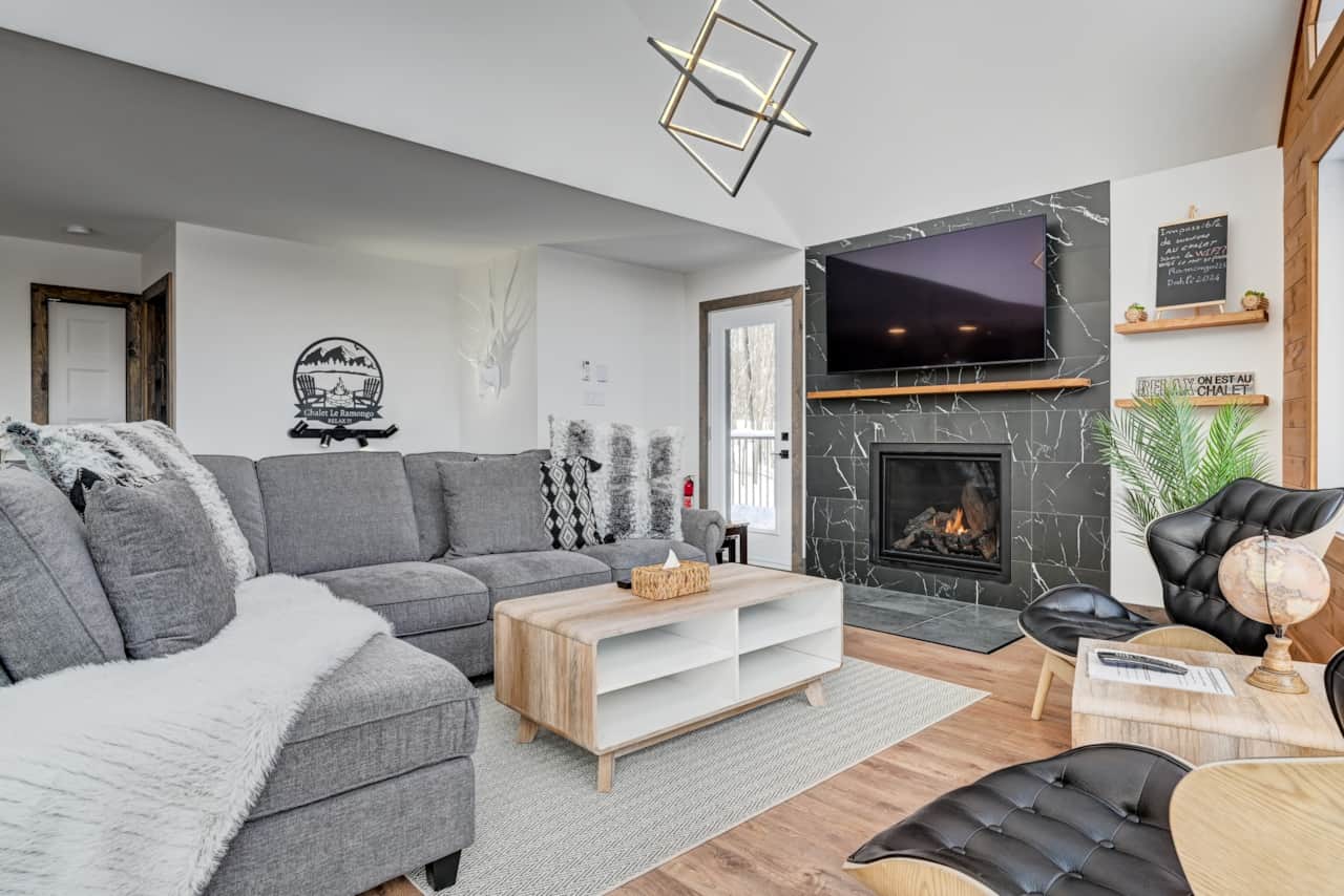 Large living room with magnificent fireplace
