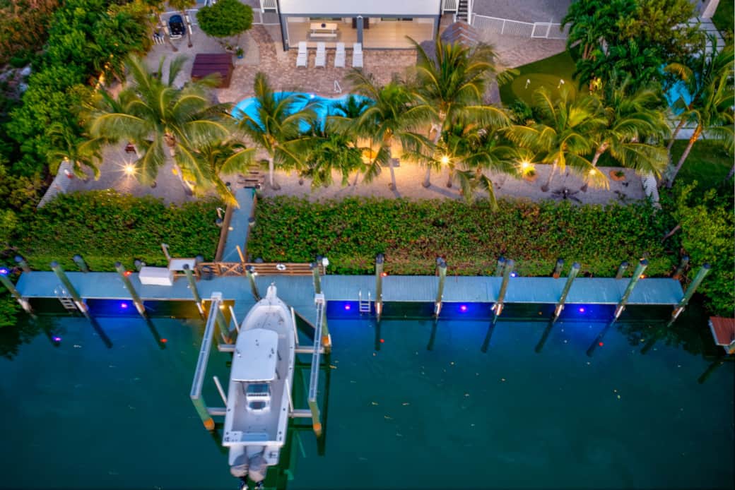 Close up aerial view of the dock 30' and 50'