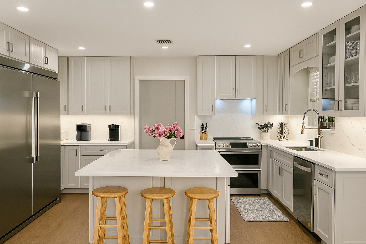 Chef’s kitchen with quartz island