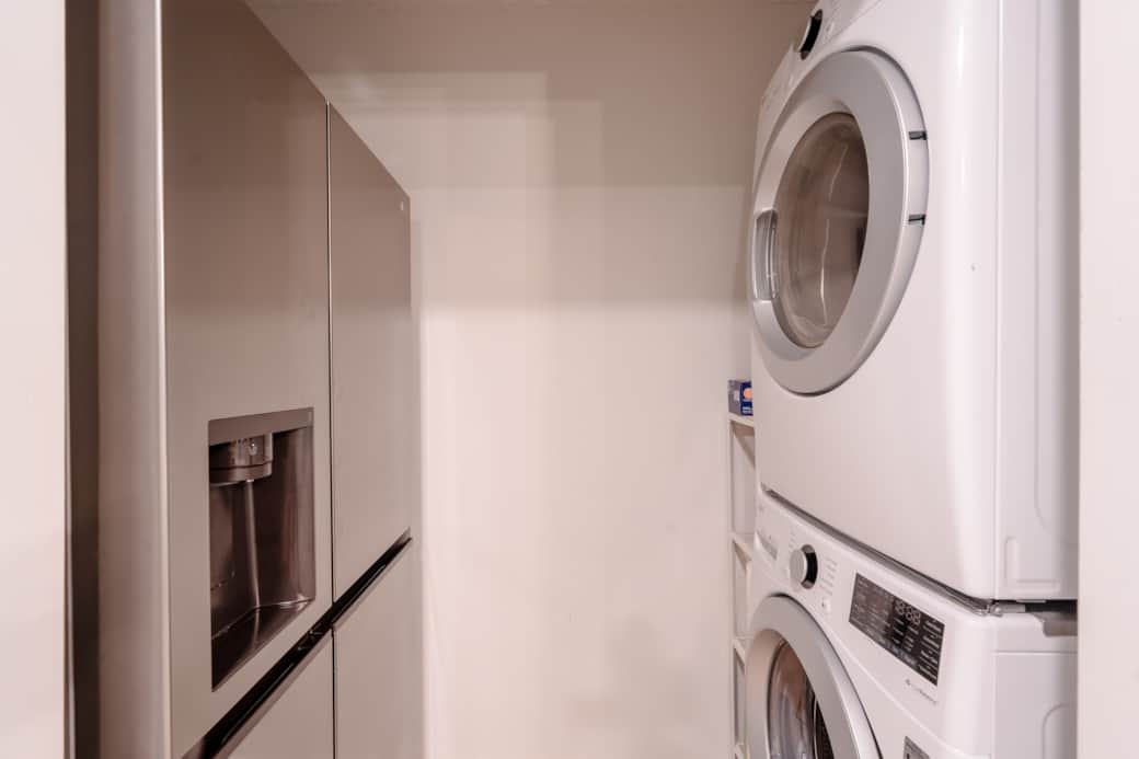 Full-size laundry and refrigerator for extended visits.