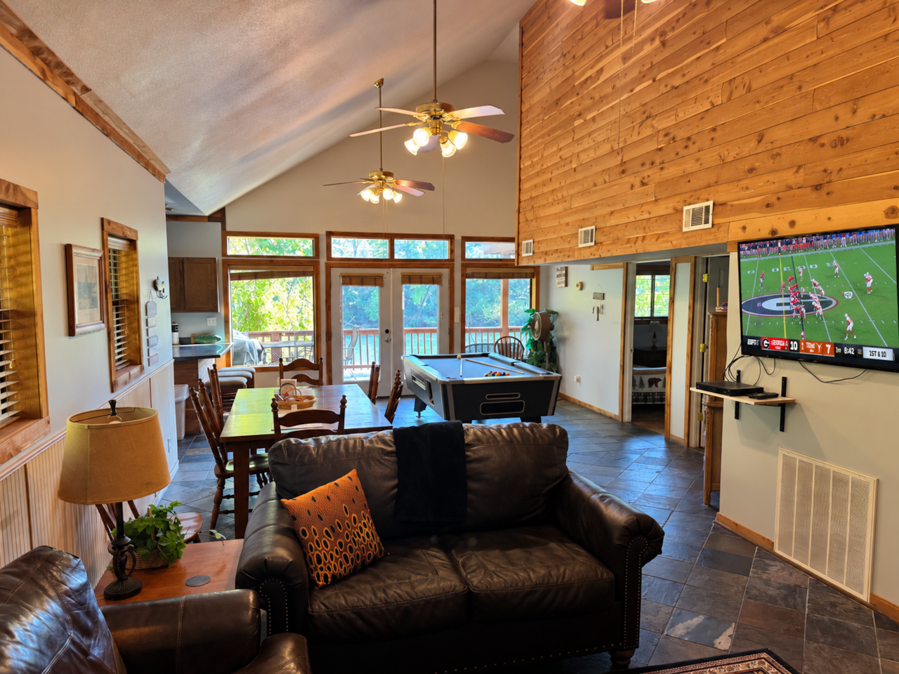 Rustic Cabin Game Room Football Broadcast