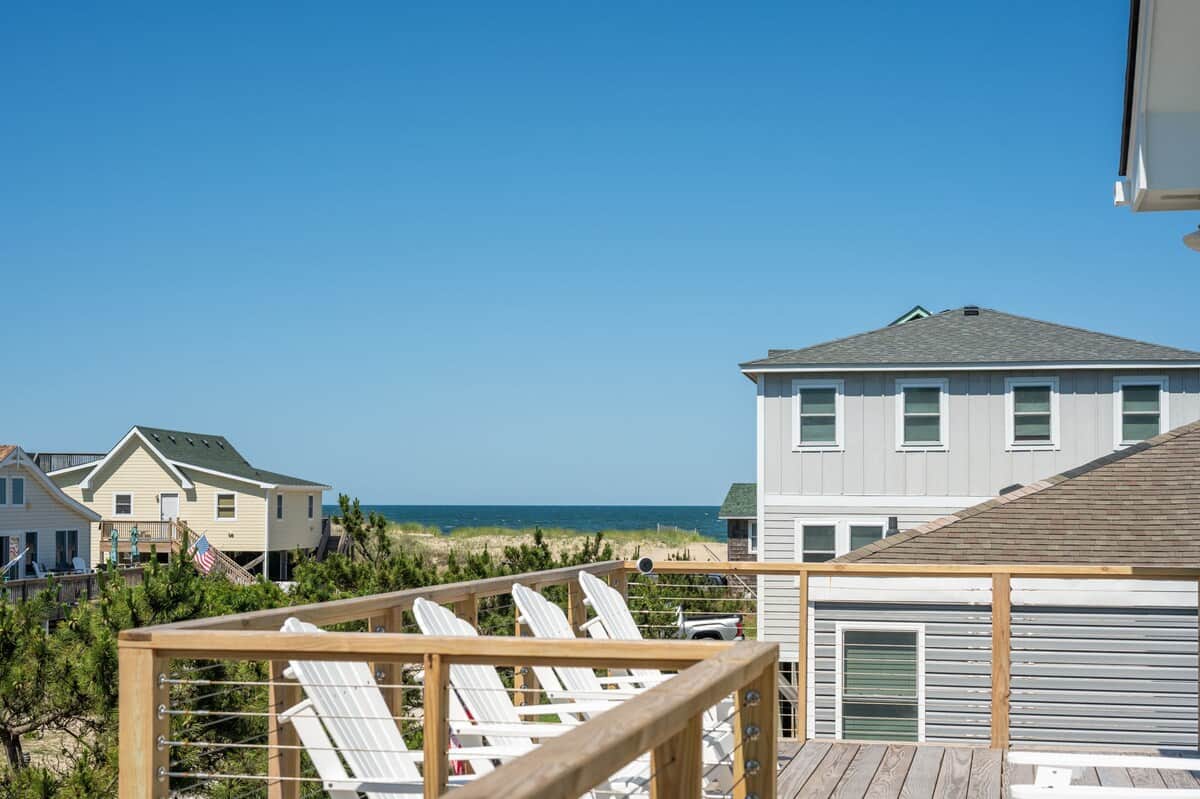 The 2 sided deck facing North & East (wraps around to the east).  One of our favorite spaces is on the deck with coffee or your favorite beverage!  You can sit in the shade or sun depending on the time of day.  Watch the sun rise or set.  