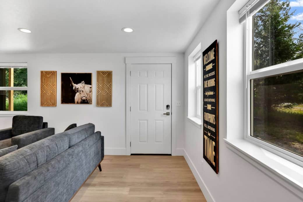 Front door in living room Front door in living room