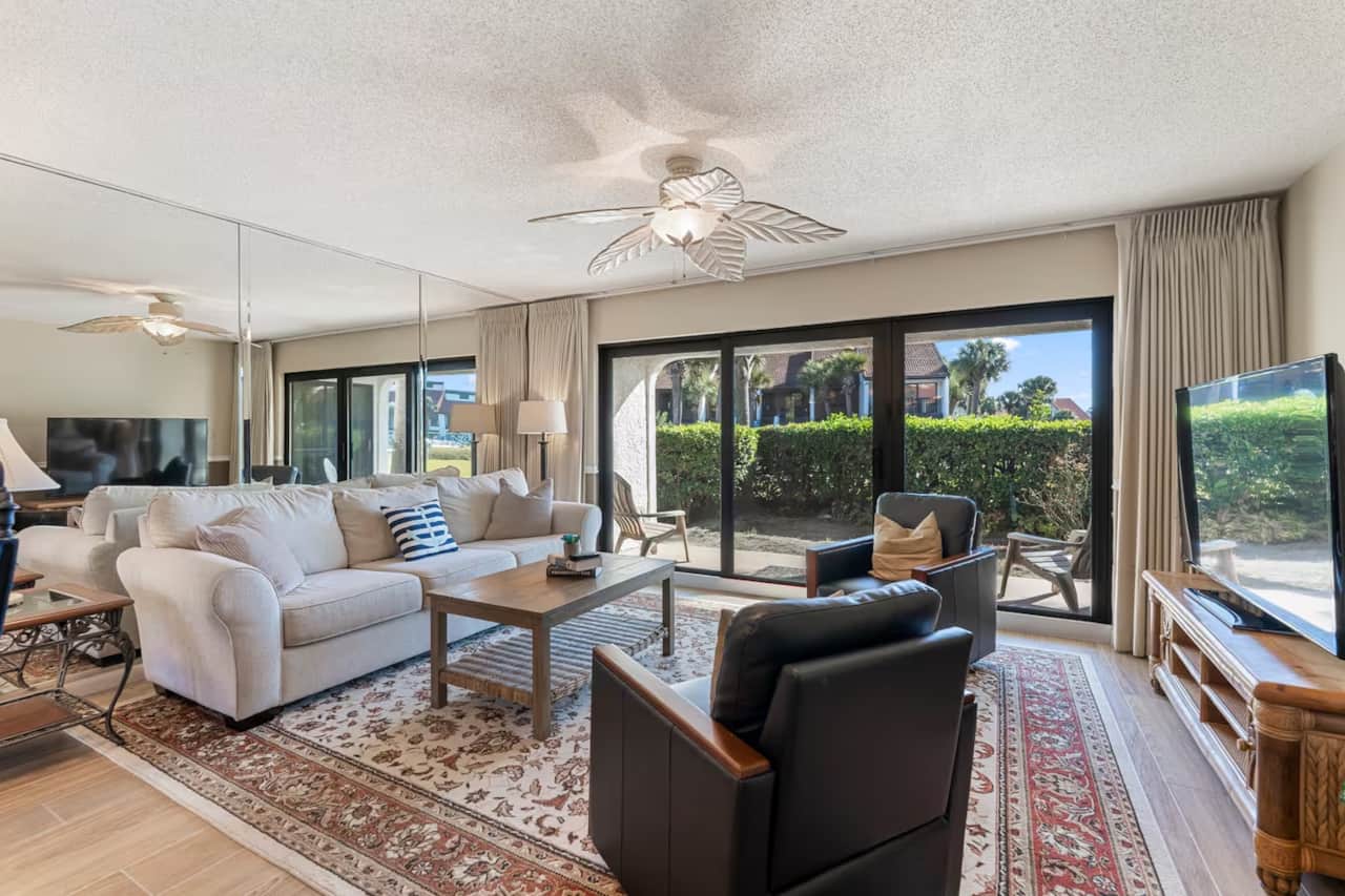 Open living area with resort views — Edgewater Villa 2501, Panama City Beach.