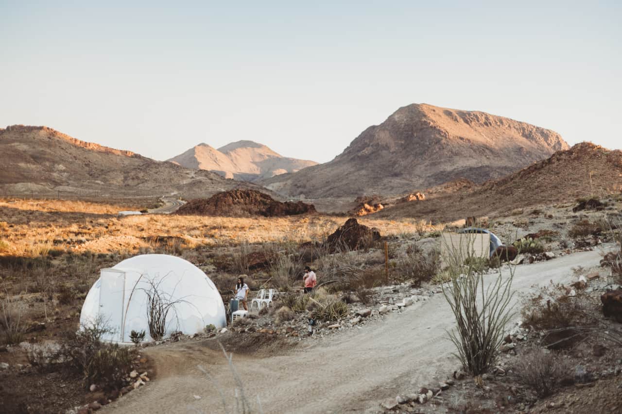 Space Pod 008 geodesic dome in the desert near Big Bend