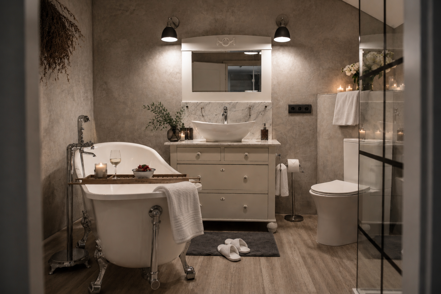 Badezimmer mit freistehendes Badewanne