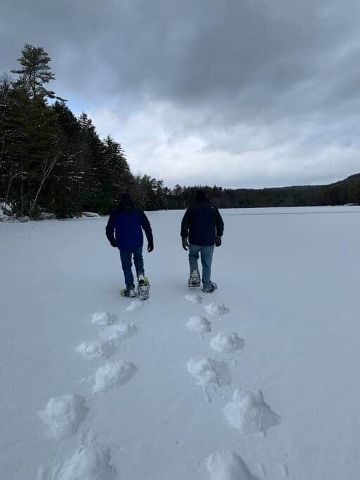 Snowshoeing on the lake Snowshoeing on the lake