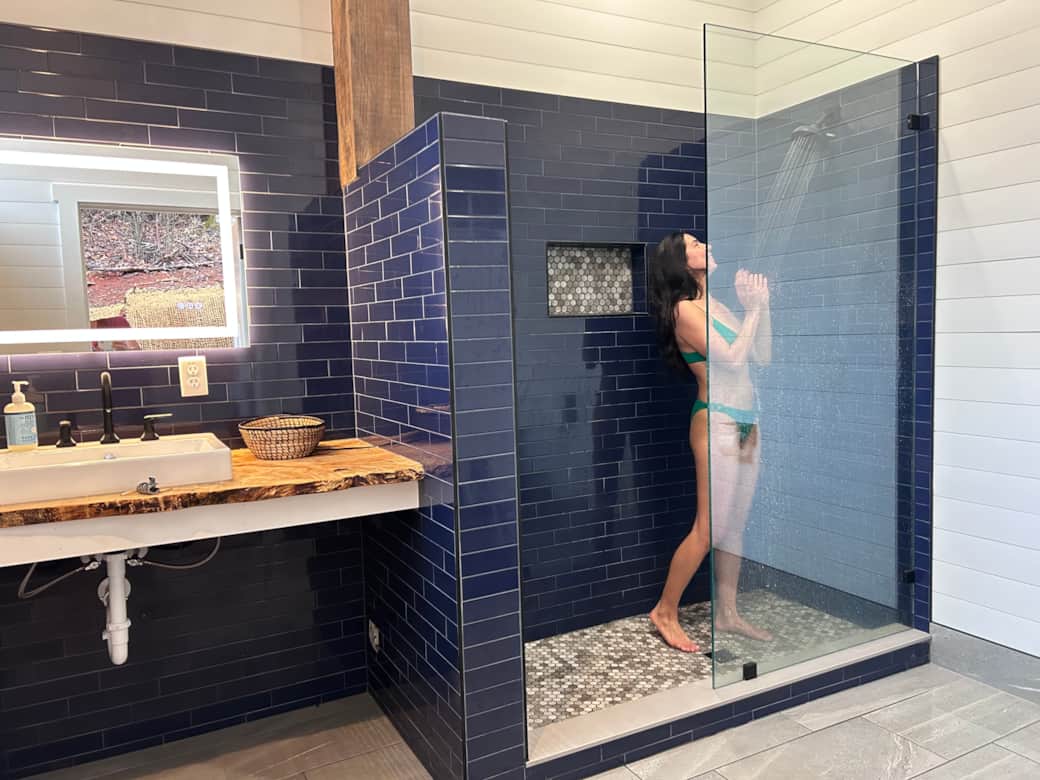 Luxury bathhouse down the trail