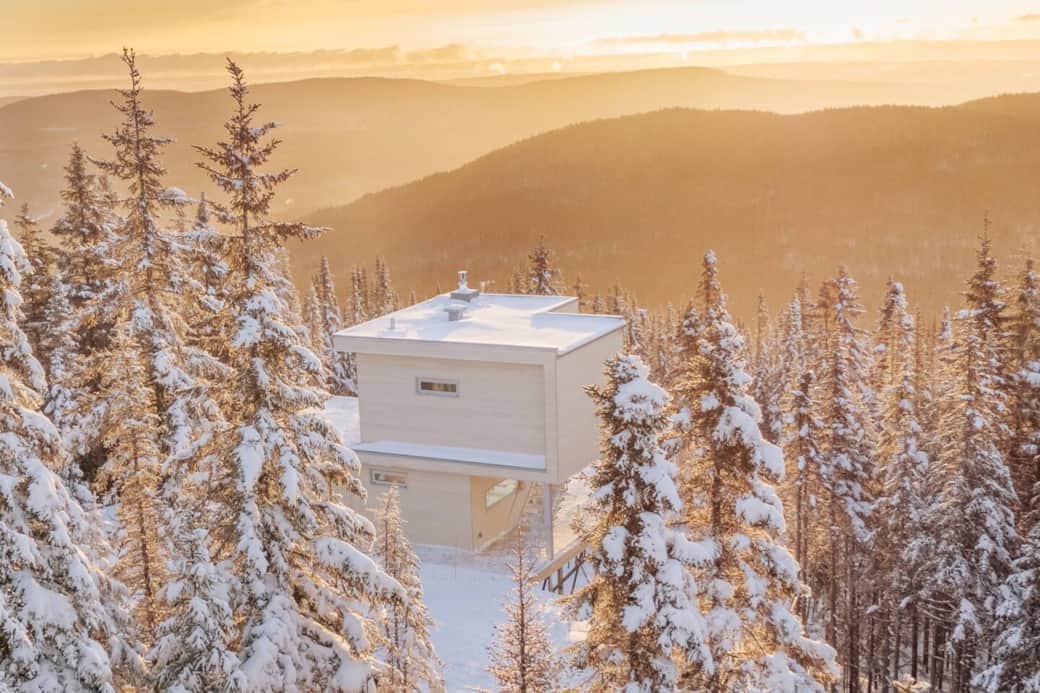 Sunrise over the mountains in a winter wonderland.