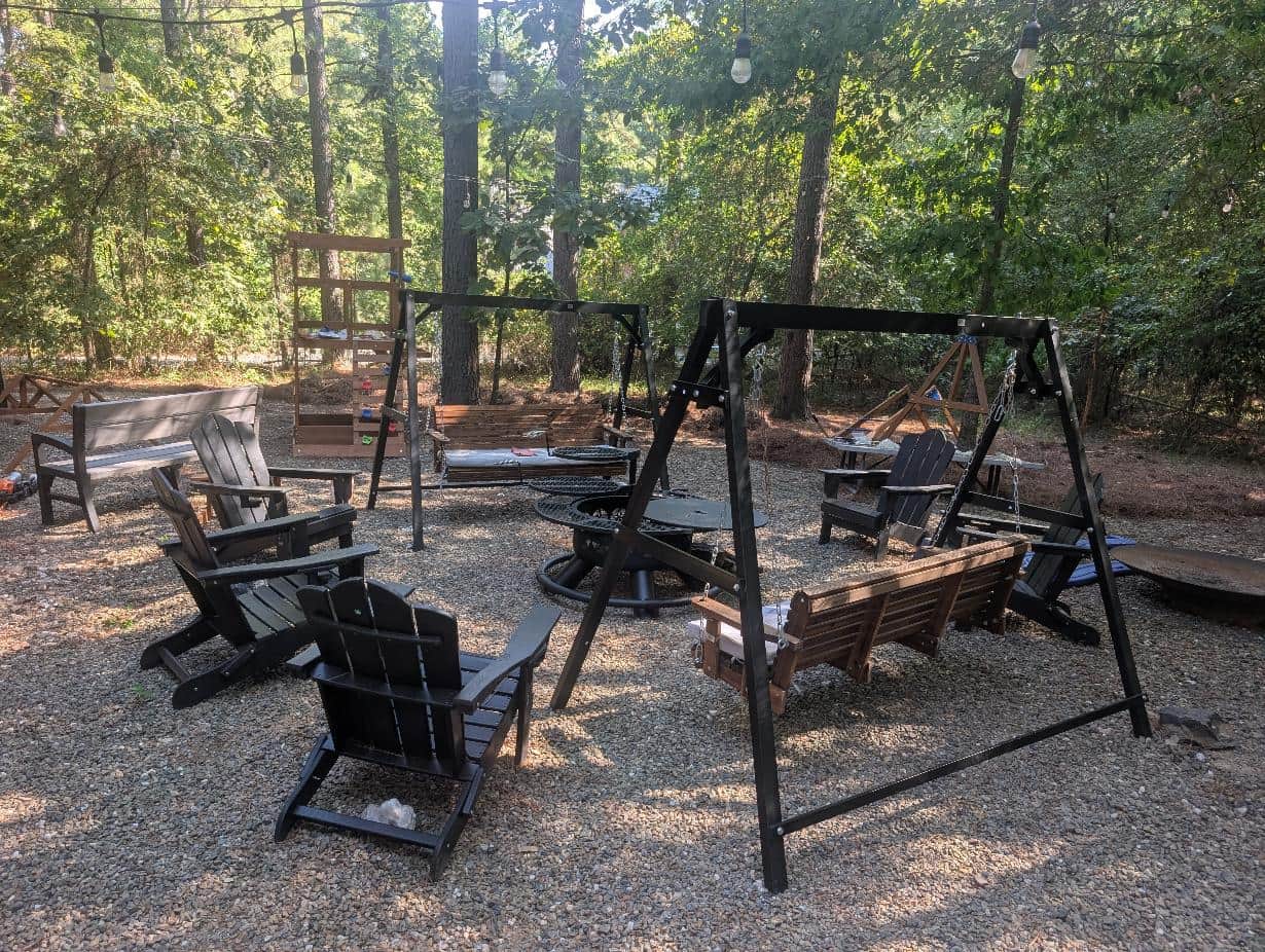 Outdoor Fire Pit & Swing Seating Area
