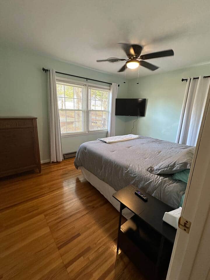 King size bed, upstairs. King size bed, upstairs.