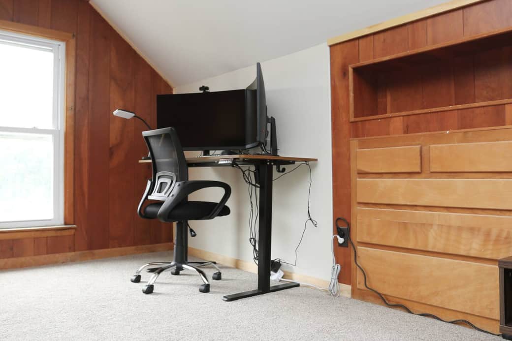 Standing desk with two monitors. USB-C hookup for laptop. High speed Internet. Located on 3rd Floor.