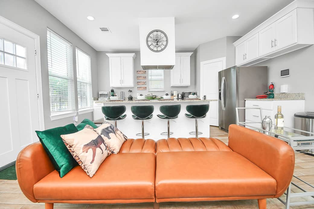 The Melanated Way Living Room with Sofa Bed and Kitchen View The Melanated Way Living Room with Sofa Bed and Kitchen View