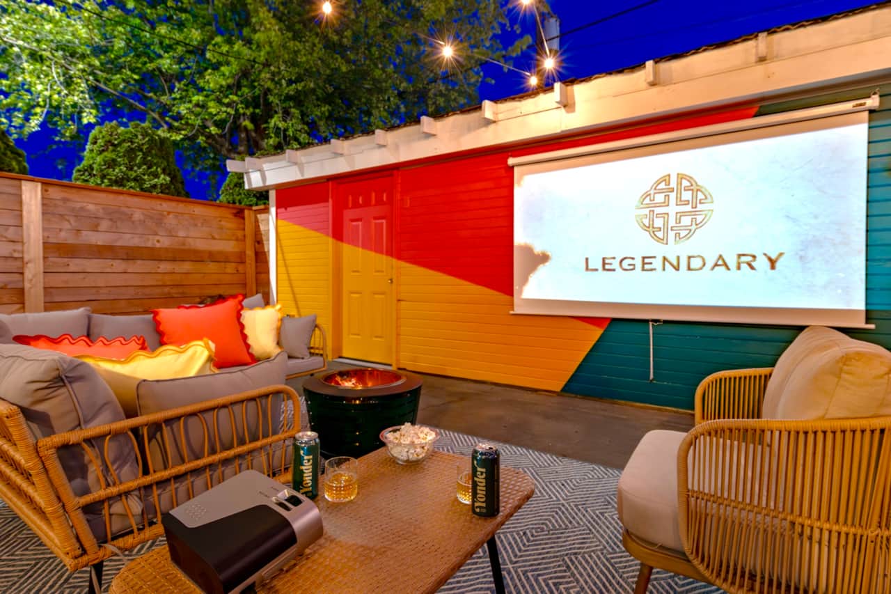 Fire pit and Projector for Outdoor Movie Night