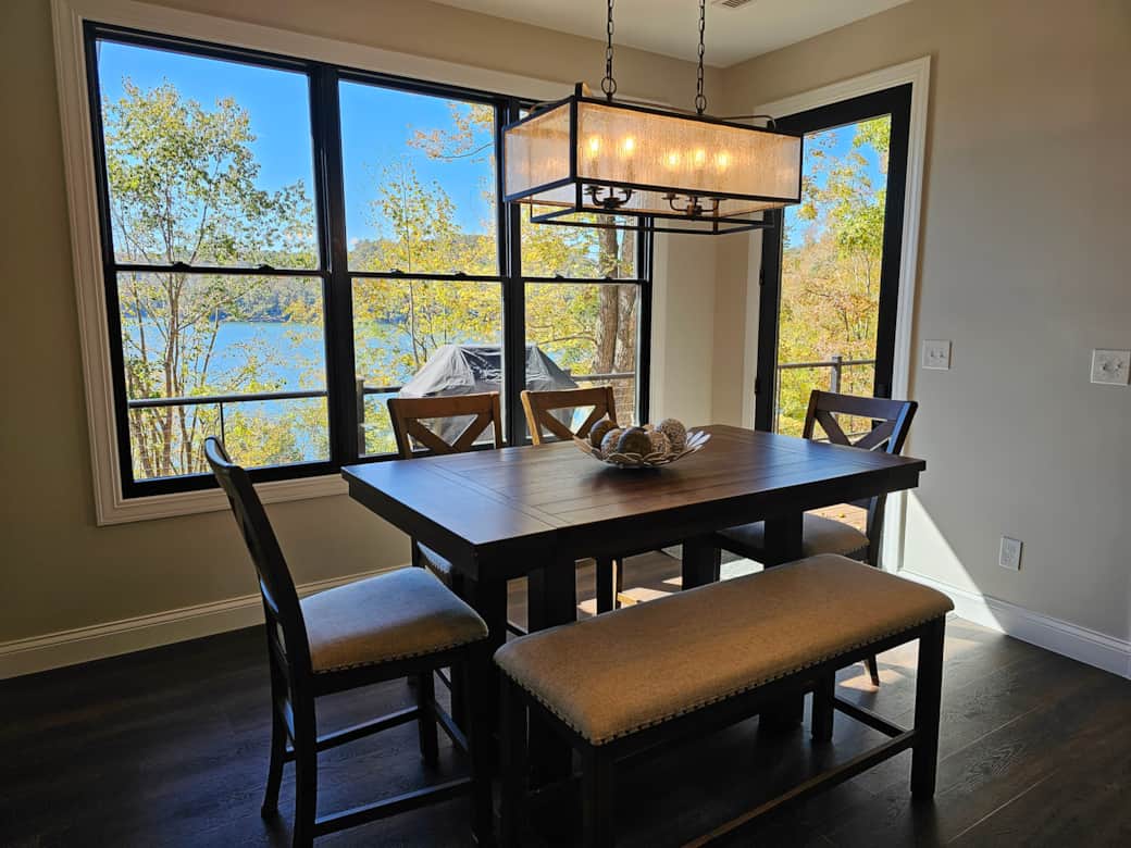 indoor dining area, expandable, counter height so bar stools can be used with it