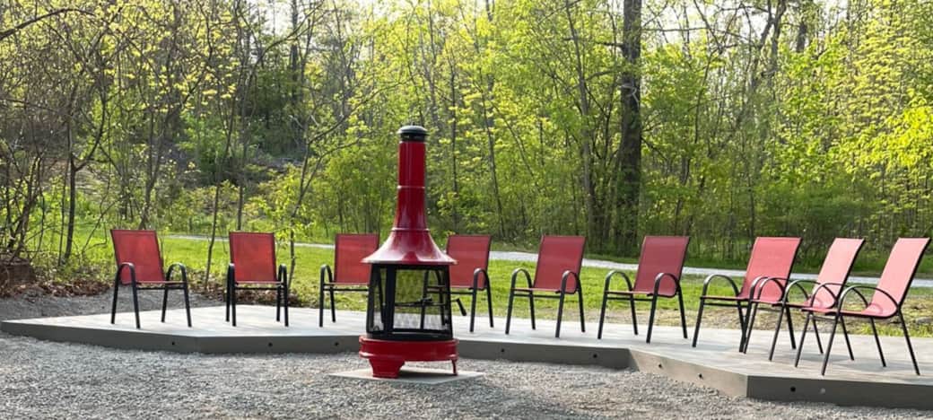 Cozy up by the fire with all your family and friends on our massive brand new deck! Cozy up by the fire with all your family and friends on our massive brand new deck!