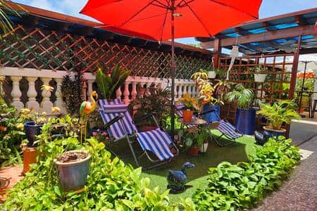 Shared seating area, perfect for reading a book with a fresh cup of coffee early in the morning.